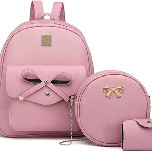 Women Mini Backpack Purse Leather 3PC Set Small Day Travel Casual Fashion